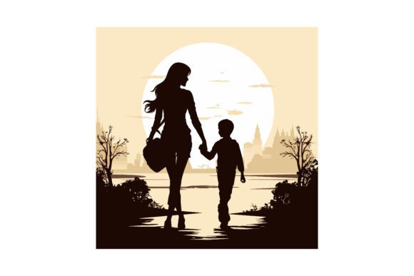 A Mom Going to School with Her Child SVG