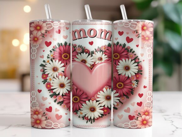 Floral Heart Mom Tumbler Wrap: Design Review for Real Embroidery Use